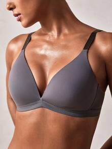 Veilyse 5pcs/Set Women's V-Neck Comfortable Wireless Soft Cup Solid Color Bras - Multicolor - View 6