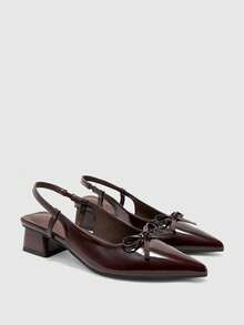 CUCCOO BIZCHIC Zapatos de tacón bajo para mujer, tacón grueso con lazo, PU, para todas las estaciones, elegantes, versátiles para ir al trabajo, oficina, diario, vacaciones y festivales - Café integral - Ver 1