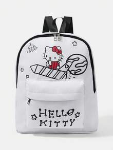 HELLO KITTY AND FRIENDS | SHEIN 白色空間主題印花後背包，多口袋可調節肩帶後背包 - 白色 - 查看 2