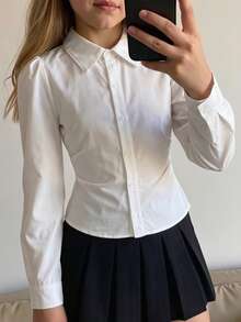 SHEIN Tween Girls White Blouse,Elegant Long Sleeve Shirt With Collar And Bishop Sleeves,Back-To-School,School Clothes For Teen Girl,Autumn Winter Fashion - White - View 7