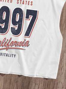 Manfinity Joysei Camiseta de tirantes corta y holgada con estampado retro 1997 para hombre, vacaciones - Blanco - Ver 5