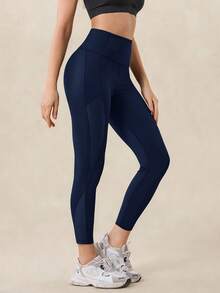 OutZeal Women Outdoor Blue Leggings Solid Color Running Gym Yoga Quick-Dry Tummy Control High Waist Mesh Panel Spors Pants Summer Spring - Navy Blue - View 8