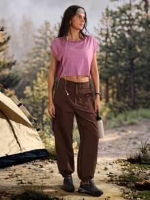 Exploreva Exploreva Women's Solid Color Casual Versatile Daily Outdoor Hiking Pants - Brown - View 6