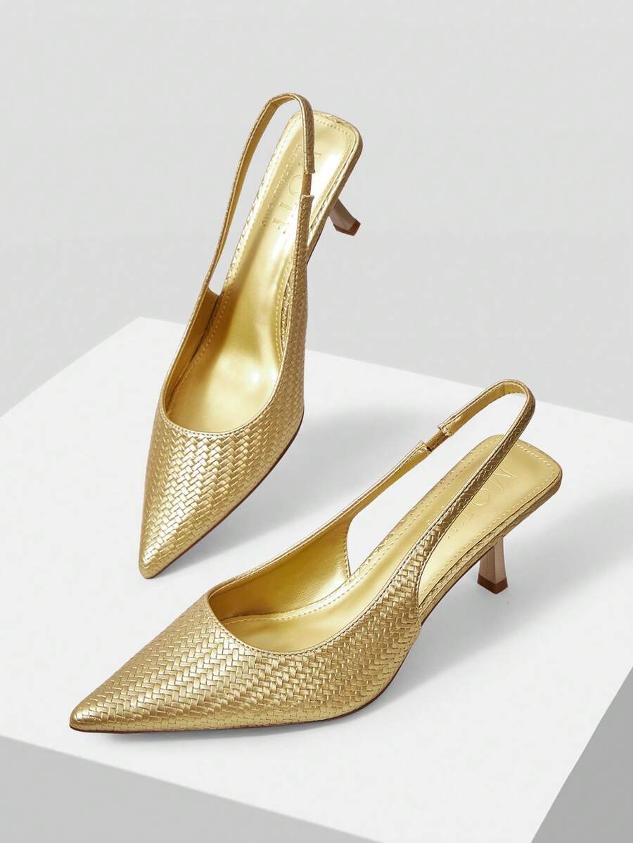 MOTF PREMIUM WOMEN'S FASHION SIMPLE AND VERSATILE PLAID HIGH-HEELED SHOES - Light gold - View 2