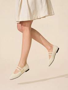 CUCCOO BASICS Chaussures plates pour femmes, chaussures plates Mary Jane tricotées à double bride, mode pour femmes - Nude - Voir 6
