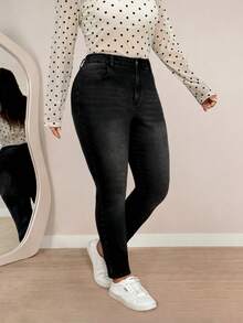 Flexra Versatile Basic Black Faded Casual Slim Fit High Waist Daily Wear Plus Size Jeans For Women - Black - View 5