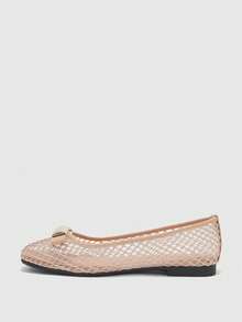 CUCCOO BIZCHIC Women's Spring And Summer Mesh Metal Buckle Ballet Shoes, Square Toe Flat Sole Shoes, Commuter Versatile Women's Shoes - Apricot - View 4