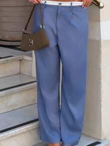 Harriette Anya Women's Casual Commuter Contrast Waistband Straight Leg Pants - Blue - View 7
