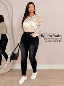 Flexra Versatile Basic Black Faded Casual Slim Fit High Waist Daily Wear Plus Size Jeans For Women - Black - View 6