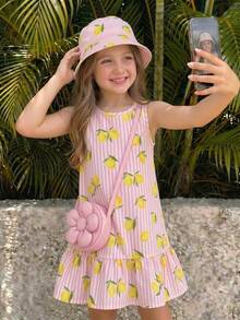 Emery Rose Kids Emery Rose Kids 女童條紋檸檬印花圓領無袖洋裝 - 彩色 - 查看 8