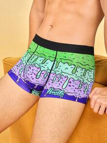 Notgurli Men's Letter Print Colorblock Casual Goth Daily Swimming Boxer Briefs Light Blue Winter - Multicolor - View 1