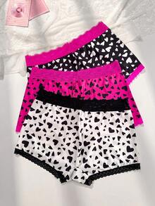 PetitDoll 3pcs/Pack Plus Size Contrast Lace Heart Print Panties - Multicolor - View 2