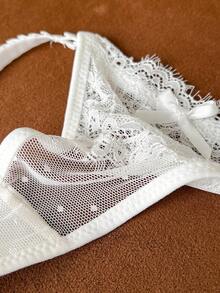 Moireta Women's Contrast Lace Mesh G-String Sexy Lingerie Bridallingerie - White - View 4