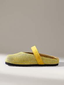 Solecia Women Shoes Woven Linen Closed Toe Single Buckle Flat Bottom Comfortable Leisure Vacation Wind Yellow Ladies Slouchy Shoes Travel Daily Wear - Yellow - View 8