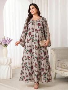 Al Najma 大尺碼女款刺繡花卉印花時尚阿拉伯傳統長洋裝 - 彩色 - 查看 8