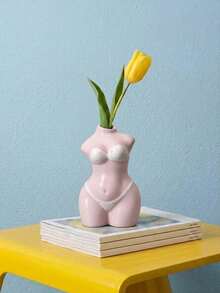 Joivida Jarrón de cerámica con forma de busto, con un estilo minimalista moderno. Esculpido con la silueta de un torso femenino con delicados detalles de bikini, disponible en tonos pastel suaves, que funciona como decoración artística de arreglo floral de mesa. - Multicolor - Ver 5