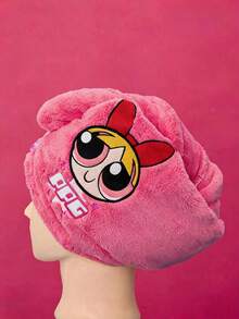 THE POWERPUFF GIRLS X POKOJA LAND 1件可愛刺繡飛天女警乾髮帽，珊瑚絨吸水快乾不掉毛乾髮巾，家用洗髮頭巾，適用於日常居家、學生宿舍、商務出差 - 彩色 - 查看 4