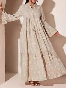 Veilorie Plus Size Elegant Floral Print Dress Fall - Multicolor - View 7