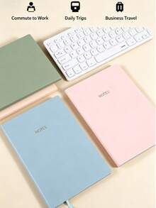 1 pieza Cuaderno con tapa dura de piel sintética de alta calidad en color Morandi, de 160 páginas, diario o cuaderno sencillo, tamaño A5 para reuniones y vuelta al colegio - Multicolor - Ver 6