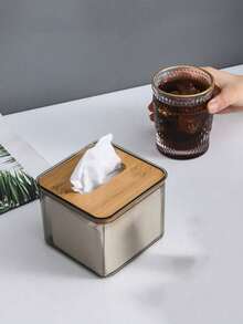 SHEIN Caja de pañuelos de mesa de centro para sala de estar de estilo nórdico minimalista y creativo, hecha de tabla compuesta, caja de papel transparente para restaurante - Gris - Ver 4