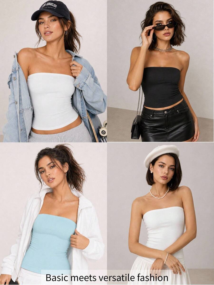 SHEIN BASICS Blusas para mujer/Blusa de hombros descubiertos de verano Blusas de verano - Beis - Ver 1