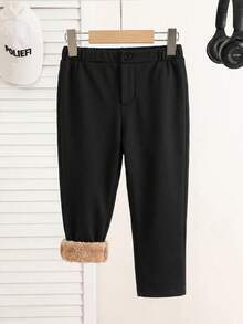 Kids Young Boys Casual Straight Fit Fleece Lined Winter Pants For School Lined Pants Matching Set Vacation Squishy Comfortable Wedding Party Pcs - Apricot - View 7