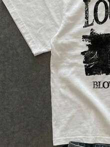 Manfinity ZONE917 Boxy Cropped Punk LOUD SOUL Jazz Black & White Distressed Graphic Print White Short Sleeve T-Shirt, Suitable For Spring And Autumn - White - View 4