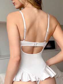 PetitDoll 1件女款蕾絲拼接連身內衣 - 白色 - 查看 8