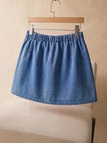 Elaquor Plus Size Women's Side Tie Waist Split Hem Casual Sexy Loose Fit Denim Skirt Date Night Birthday Club Blue Summer - Medium Wash - View 13