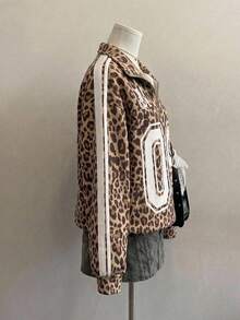 Attitoon Women's Casual Retro Stand Collar Half-Zip Sweatshirt, Leopard Print - Multicolor - View 3