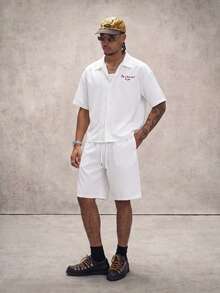 PAVTROS Men's Casual Letter Embroidered Shirt And Shorts Set Y2k Outfit Men - White - View 6