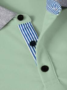 Manfinity Homme 男士短袖領領 Polo 衫，適合辦公室、外出與聚會 - 綠色 - 查看 5
