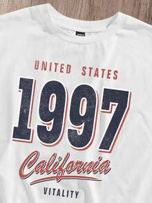 Manfinity Joysei Camiseta de tirantes corta y holgada con estampado retro 1997 para hombre, vacaciones - Blanco - Ver 2