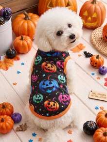 PETSIN 1pc Pet Halloween Black & Orange Patchwork Pumpkin Cartoon Breathable Lightweight Dog Vest - Multicolor - View 2