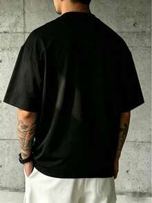 Sport MetroGents Men's Plus Size Spider Pattern Striped Print Colorblock Short Sleeve Sports T-Shirt - Black - View 2
