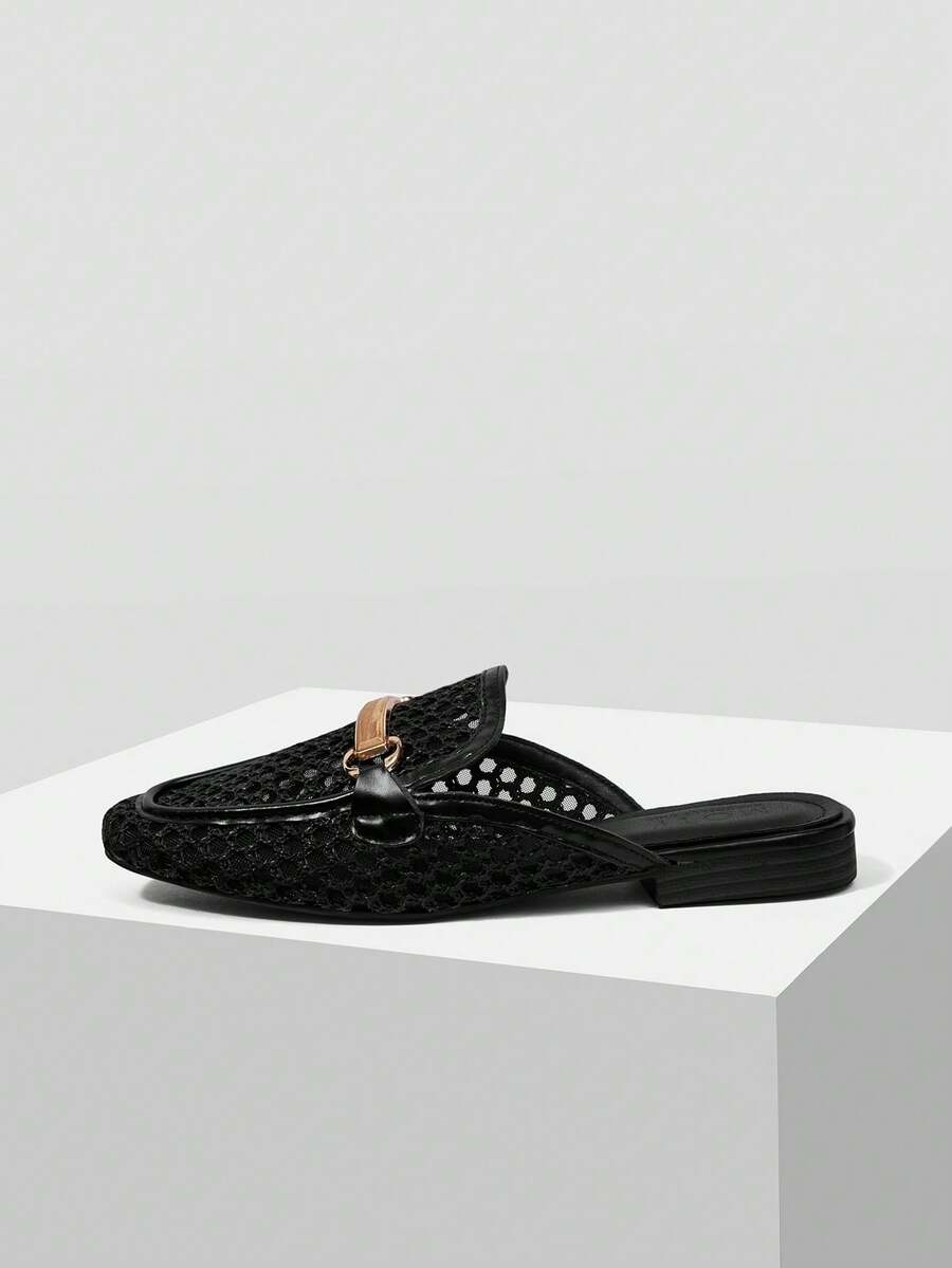 MOTF BUCKLE SIMPLE AND GENEROUS FASHION VERSATILE LEISURE WORKPLACE COMMUTE EMPTY WOMEN FLAT SHOES - Black - View 2