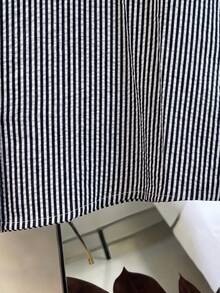 SHEIN Franclia 女款條紋單排扣休閒百搭日常外出襯衫 - 黑色 - 查看 3