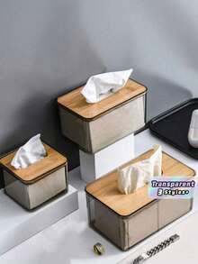 SHEIN Caja de pañuelos de mesa de centro para sala de estar de estilo nórdico minimalista y creativo, hecha de tabla compuesta, caja de papel transparente para restaurante - Gris - Ver 2