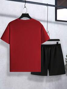 Manfinity Roughcore Men's Printed Colorblock Crew Neck Short Sleeve T-Shirt And Drawstring Waist Shorts Set - Multicolor - View 3