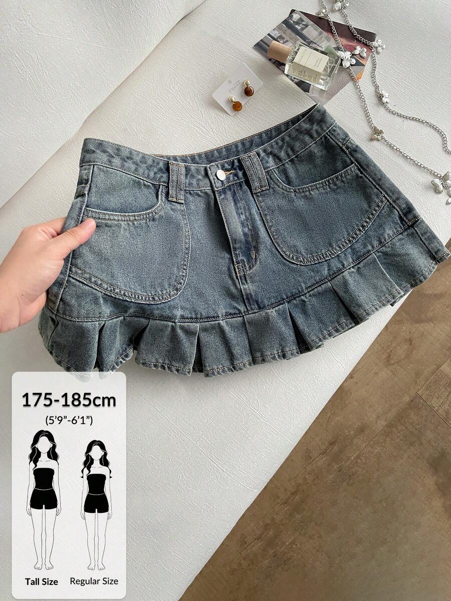 Rivivi Tall Women's Summer Casual Pleated Hem Denim Skirt - Blue - View 1