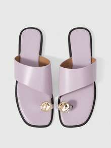 Sleekvia Ladies Comfortable Flat Wear-Resistant Versatile Metal Outdoor Flip-Flops Slippers Summer Shoes - Violet Purple - View 2