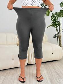 Muchica Legging Ketat Wanita Ukuran Besar Warna Polos Kasual Serbaguna untuk Pemakaian Sehari-hari - Dark Grey - View 4