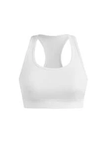 SHEIN Cheerettes 女款無縫 2 入組運動內衣，白色網布設計，可拆式胸墊，純色與豹紋款，適合健身瑜伽 - 白色 - 查看 11