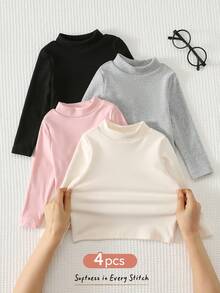 Cozy Pixies Baby Girl Solid Color Knitted Soft Round Neck Long Sleeve Pullover Tops 4pcs Set - Light Grey - View 9