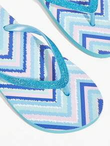 Grefit Women's Flip-Flops, A Must-Have For Seaside Vacations, Sequined Slippers, Colorful Wavy Patterns, Non-Slip And Lightweight Beach Flip-Flops, Women Beach Shoes Summer Shoes - sky blue - View 9