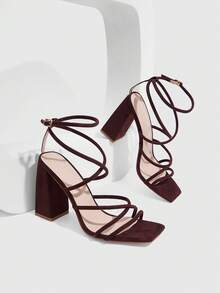 CUCCOO SZL Ladies Fashion Sexy Brown Comfort Stripe High Heel Sandals, Dating Commuter Party Wear - Coffee suede - View 1