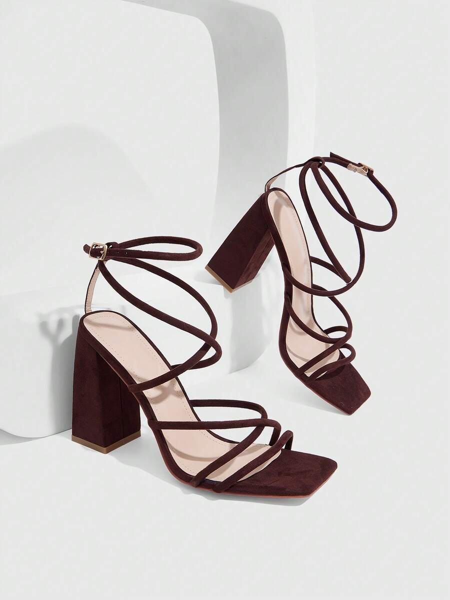 CUCCOO SZL Ladies Fashion Sexy Brown Comfort Stripe High Heel Sandals, Dating Commuter Party Wear - Coffee suede - View 1