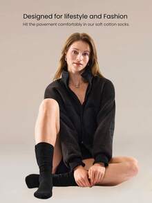 GLOWMODE Cozy Cotton-Blend Slouch Daily Support Socks - Black + khaki - View 2