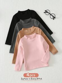 Cozy Pixies Baby Girl Solid Color Knit Soft Round Neck Long Sleeve Pullover Top 4pcs Set - Baby Pink - View 3