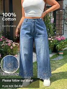 GalTyme Plus Size Women's Casual Versatile Daily Wear Denim Jeans With Pockets And Buttons Back To School Beach Vacation Country Jeans - Medium Wash - View 8